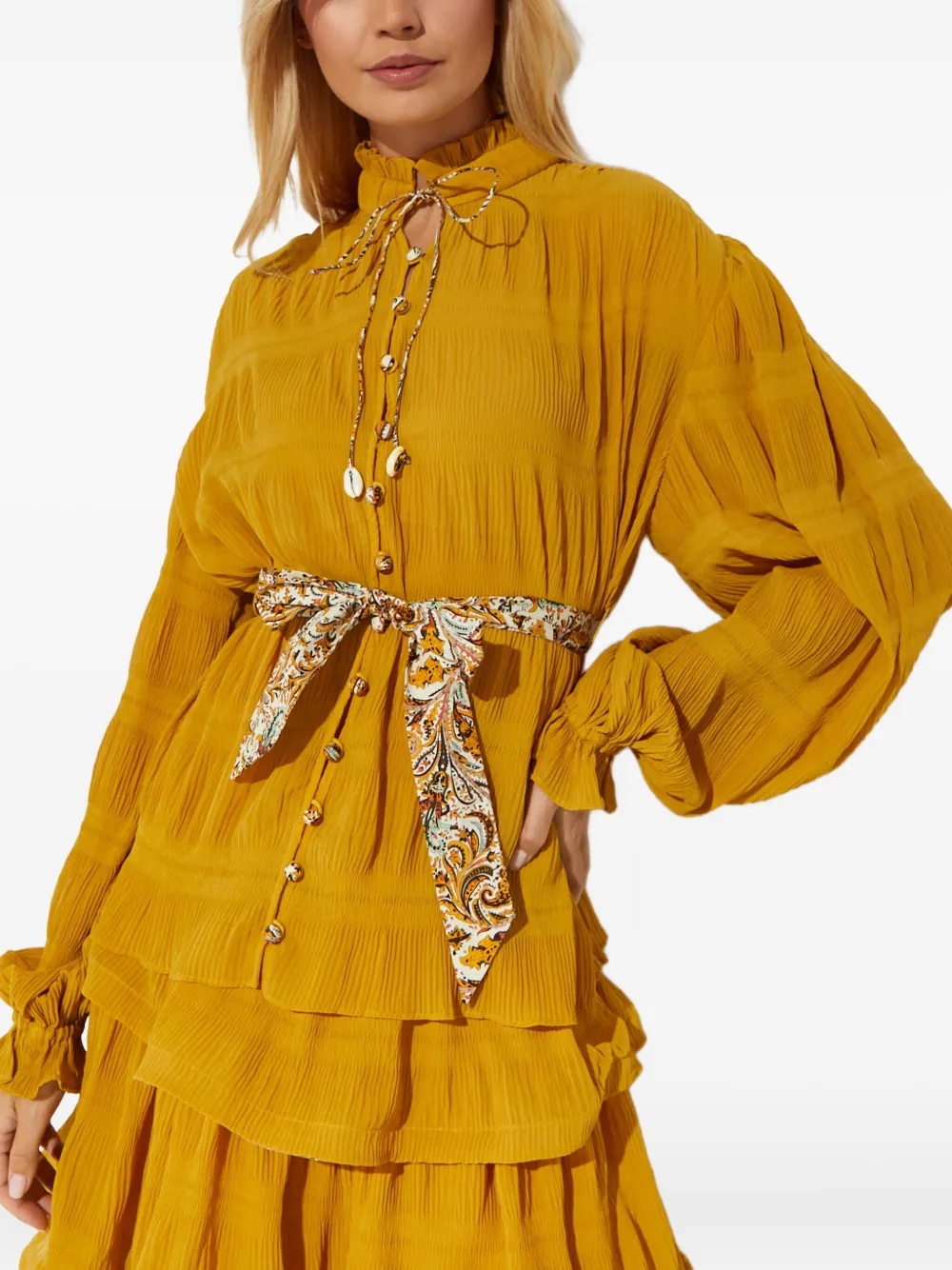Ixiah Ruffled Tie-neck Blouse In Green