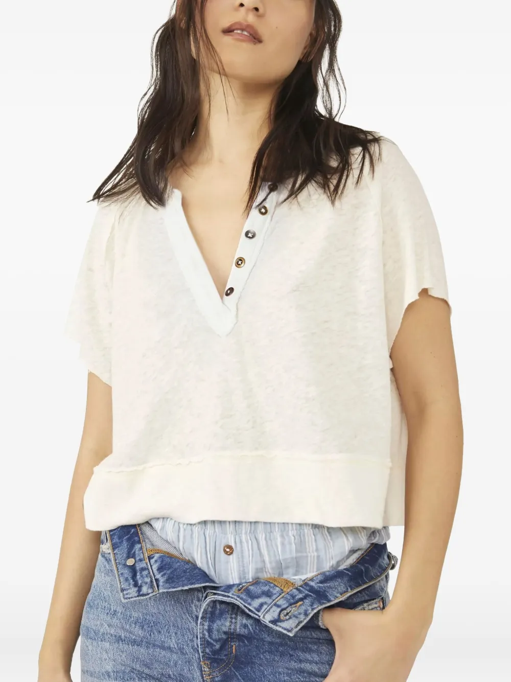 Free People button v-neck blouse - Toni neutri