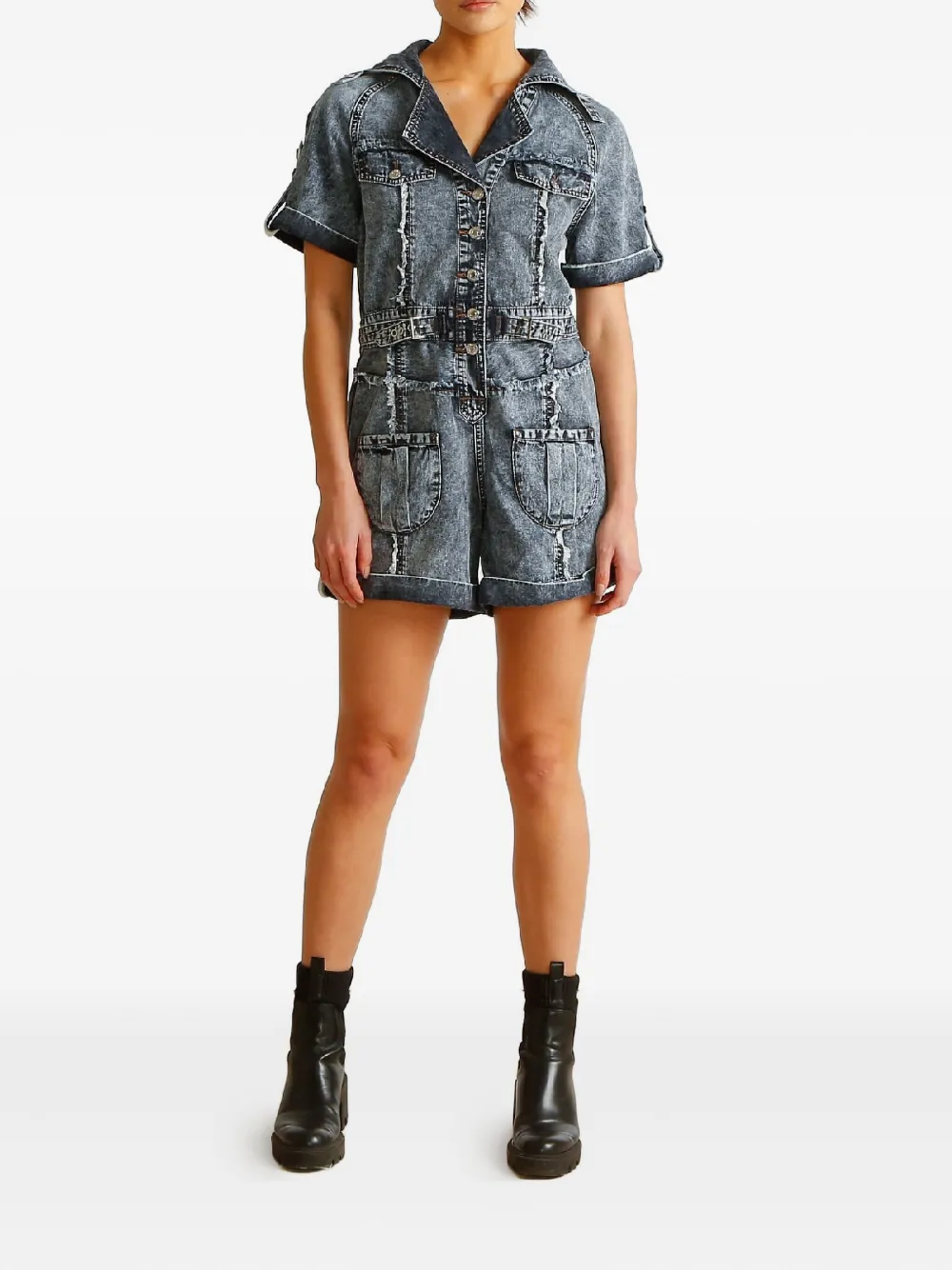 Ixiah Asha Frayed Playsuit In Gray