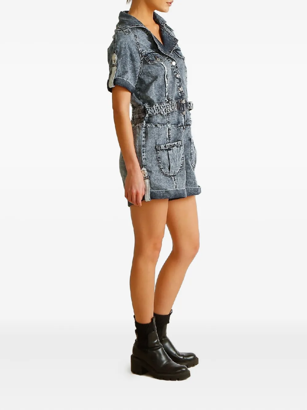 Ixiah Asha Frayed Playsuit In Gray