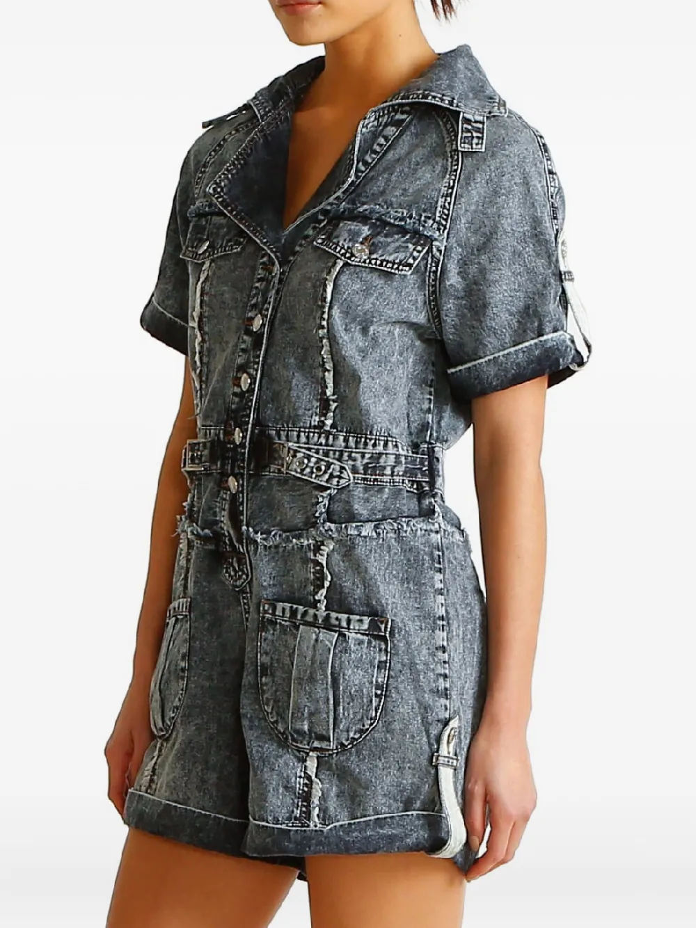 Ixiah Asha Frayed Playsuit In Gray