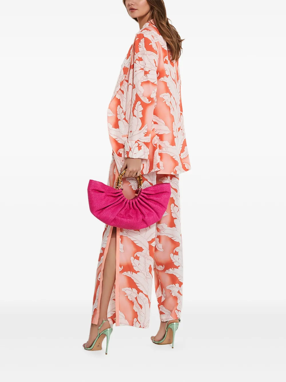 Mystique Palm Leaf-motif Trousers In Orange