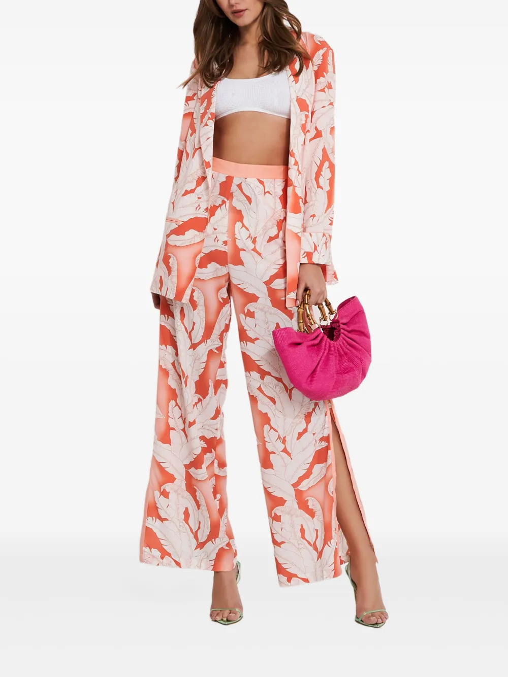 Mystique Palm Leaf-motif Trousers In Orange