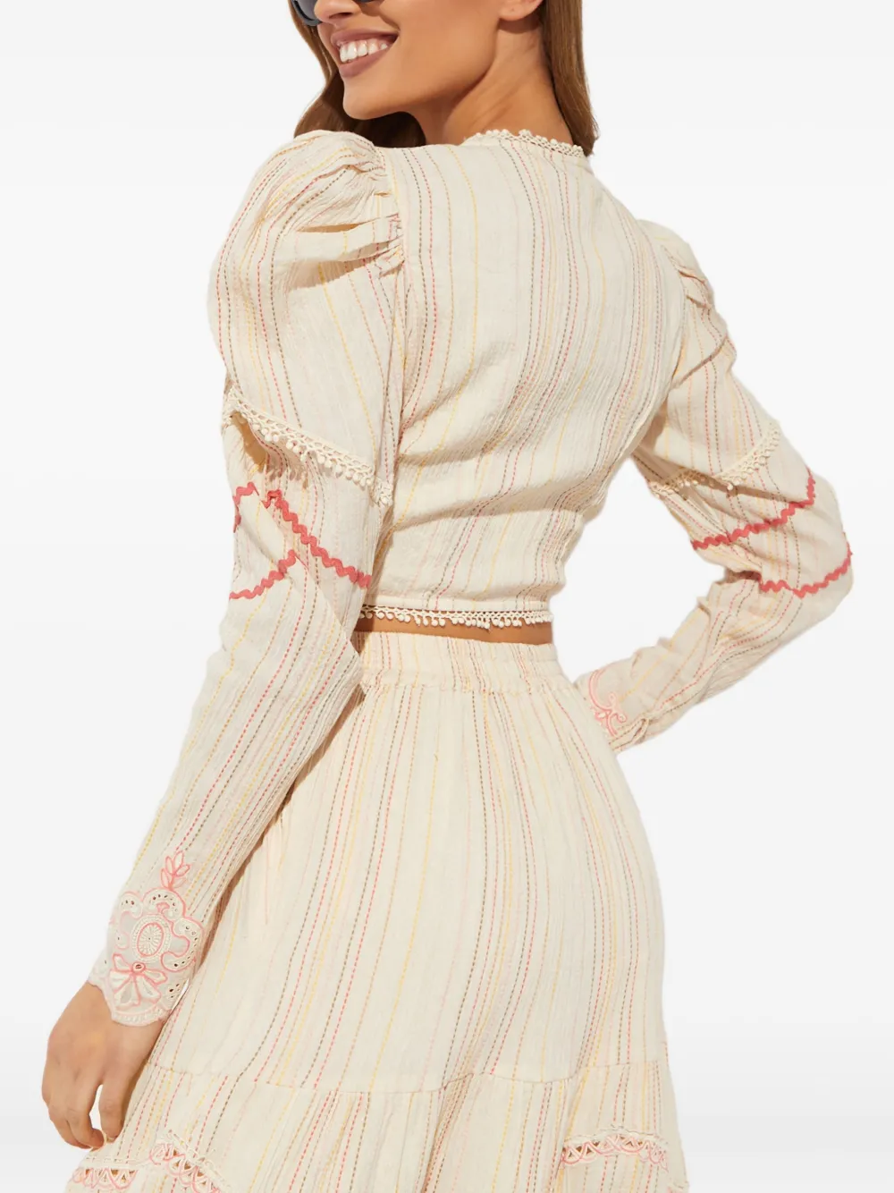 Hemant & Nandita Puff-sleeve Linen Blouse In Neutral