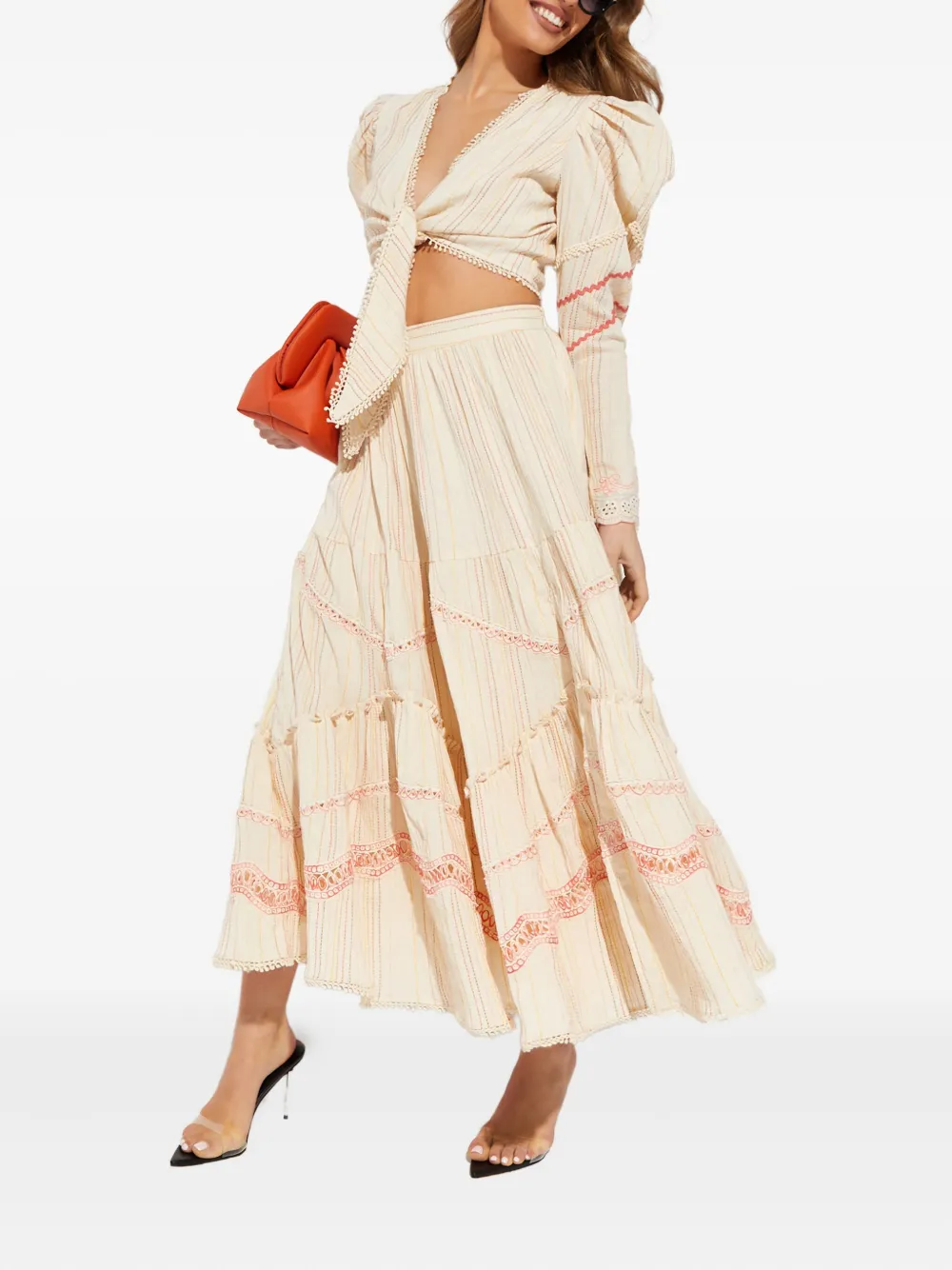 Hemant & Nandita Puff-sleeve Linen Blouse In Neutral