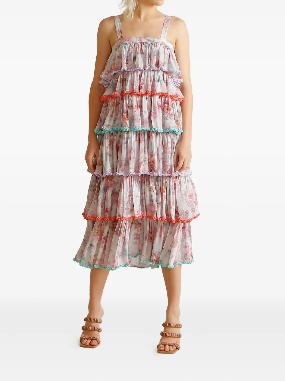 IXIAH Floret midi-jurk met bloemenprint en ruches - Beige
