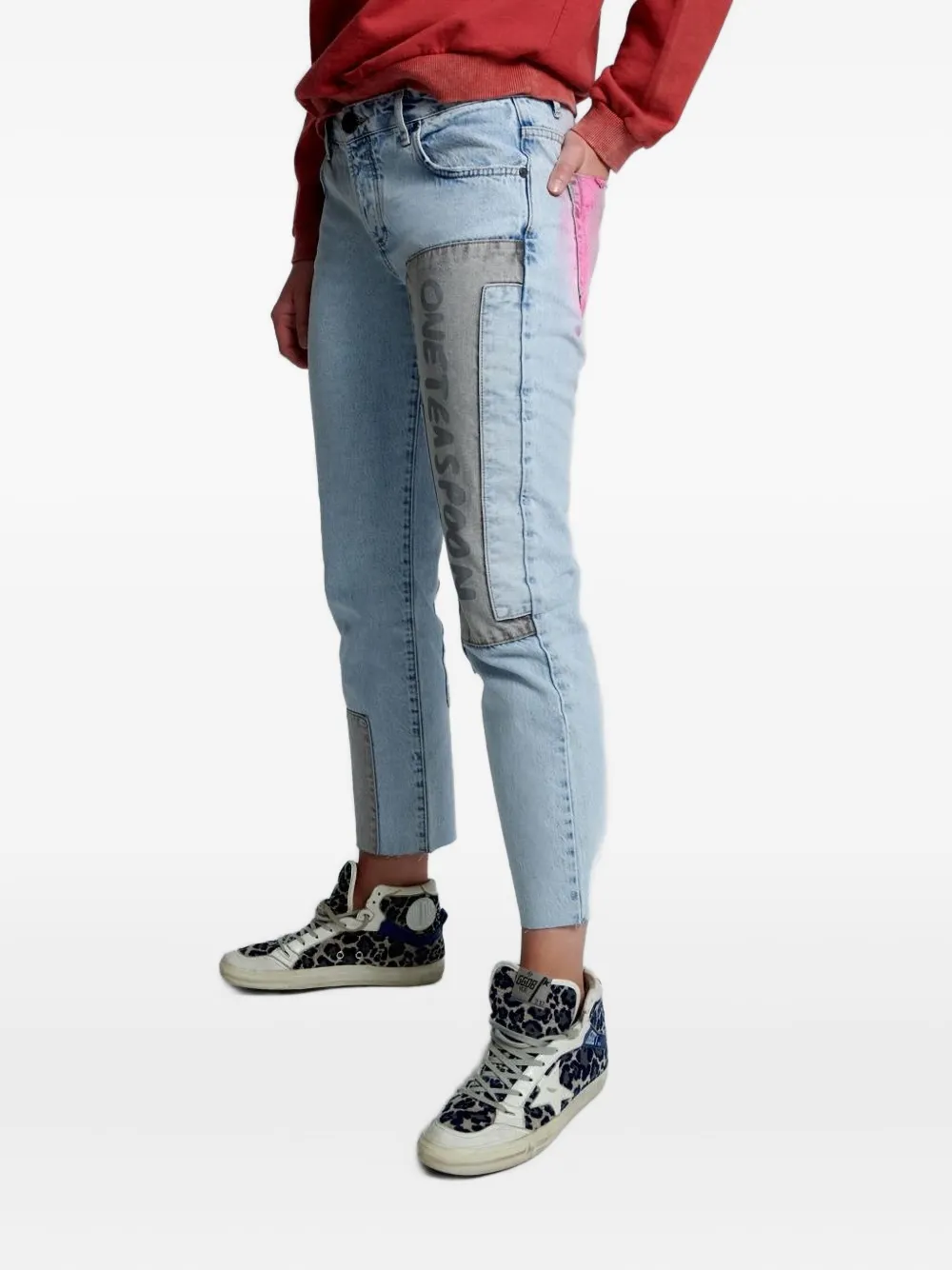 One Teaspoon Patchwork Frayed Jeans In Blue