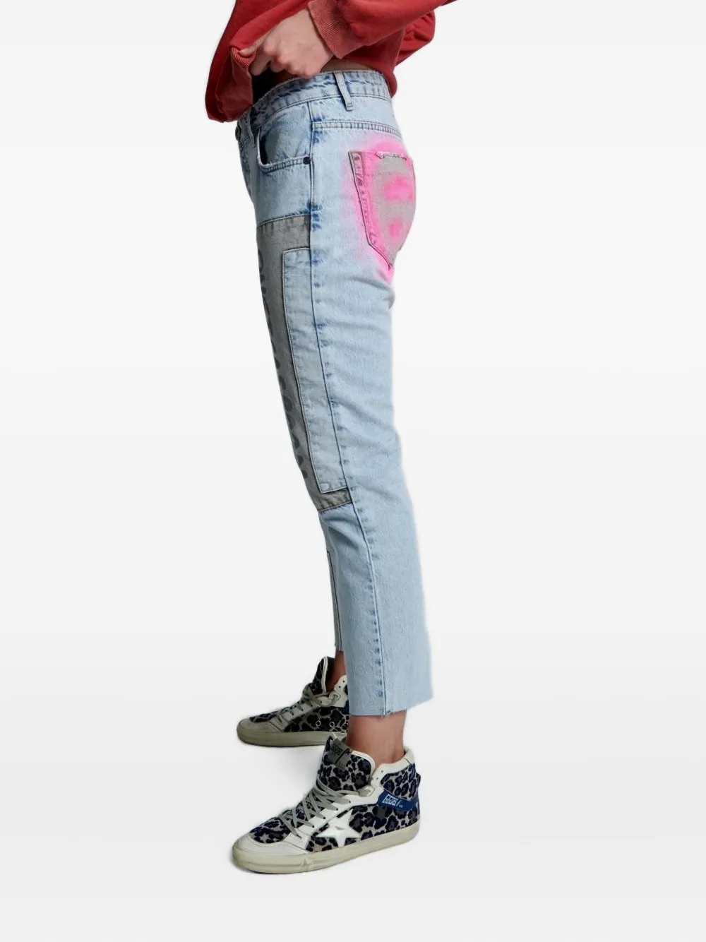 One Teaspoon Patchwork Frayed Jeans In Blue