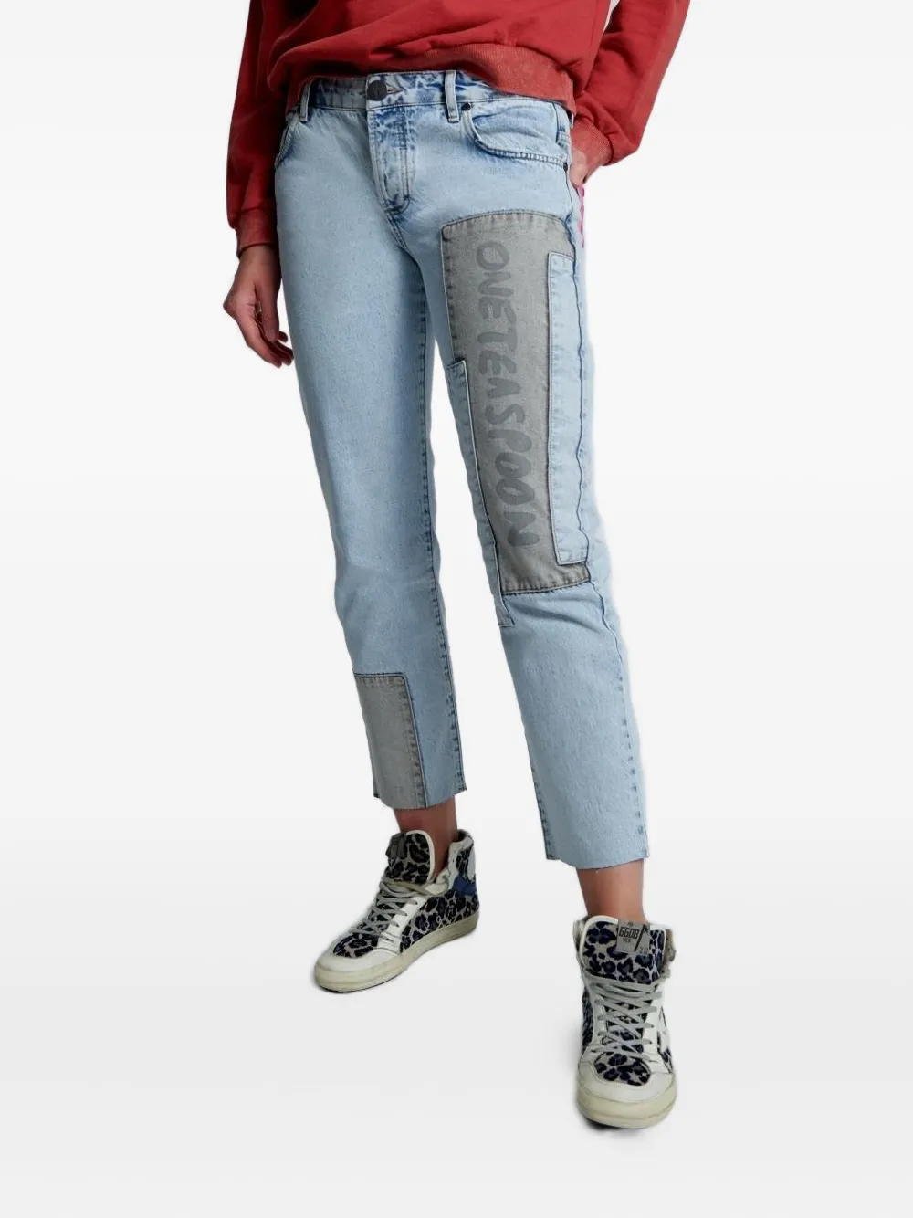 One Teaspoon Patchwork Frayed Jeans In Blue