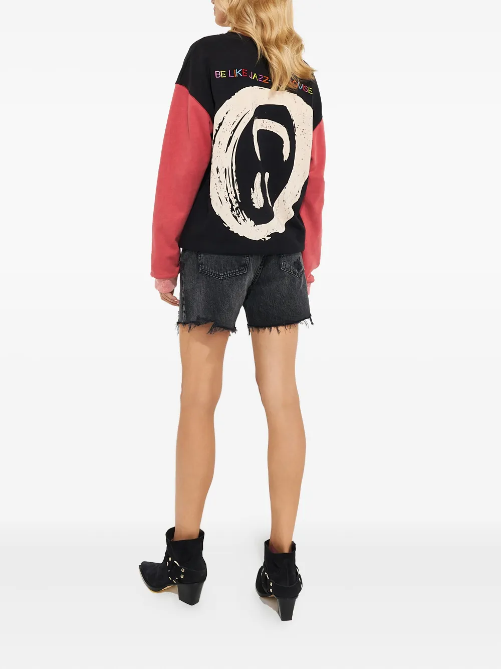  One Teaspoon Contrast-sleeve Printed Sweatshirt - Black 