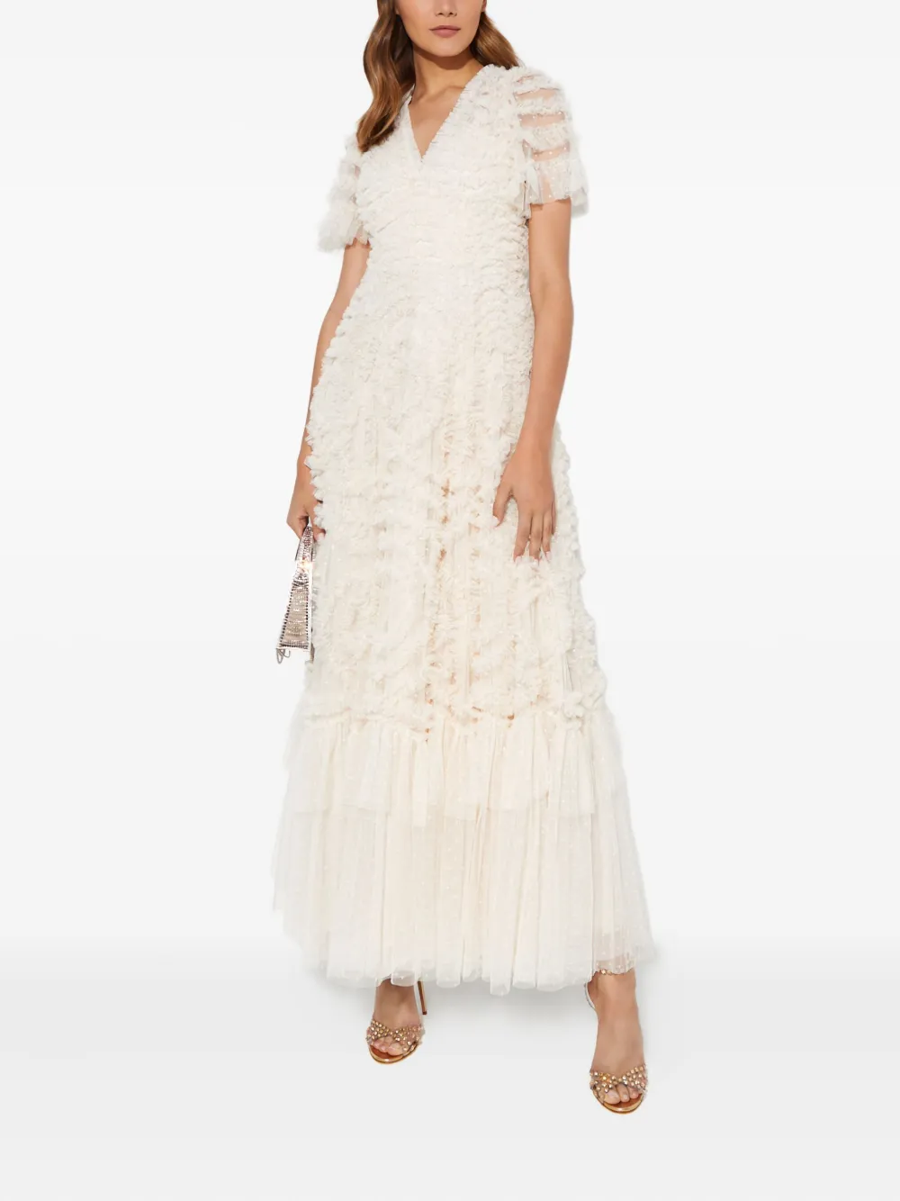Needle & Thread Maxi-jurk met ruches - Beige
