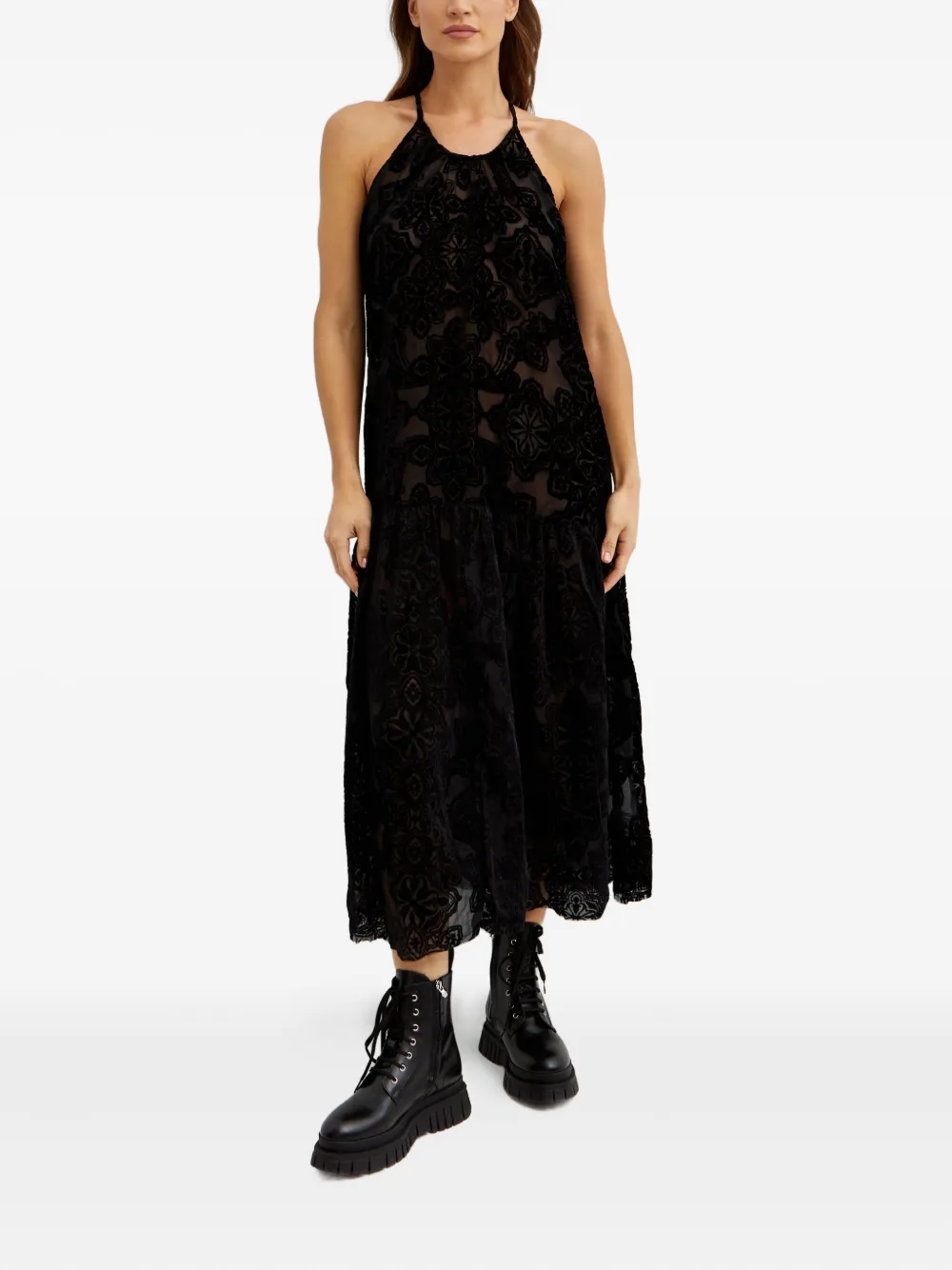 One Teaspoon Geplooide jurk met kant Zwart