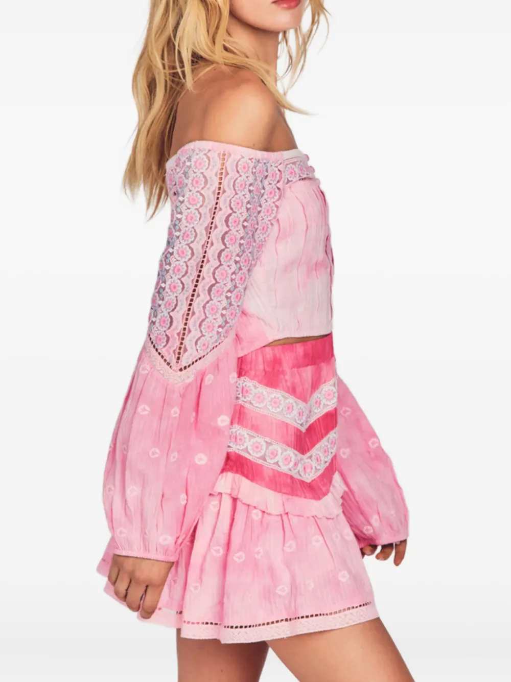 LoveShackFancy Felice tie-dye mini skirt - Roze