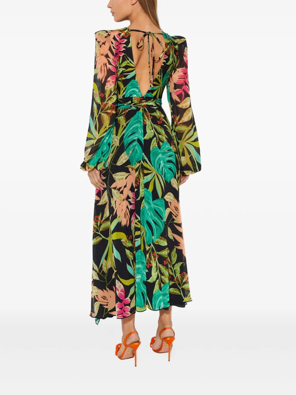 PatBO Tropicalia midi-jurk met bloemenprint Zwart