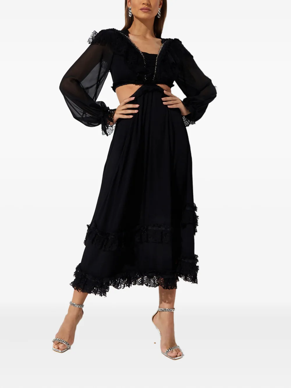 Ixiah Zinna Lace Midi Dress In Black