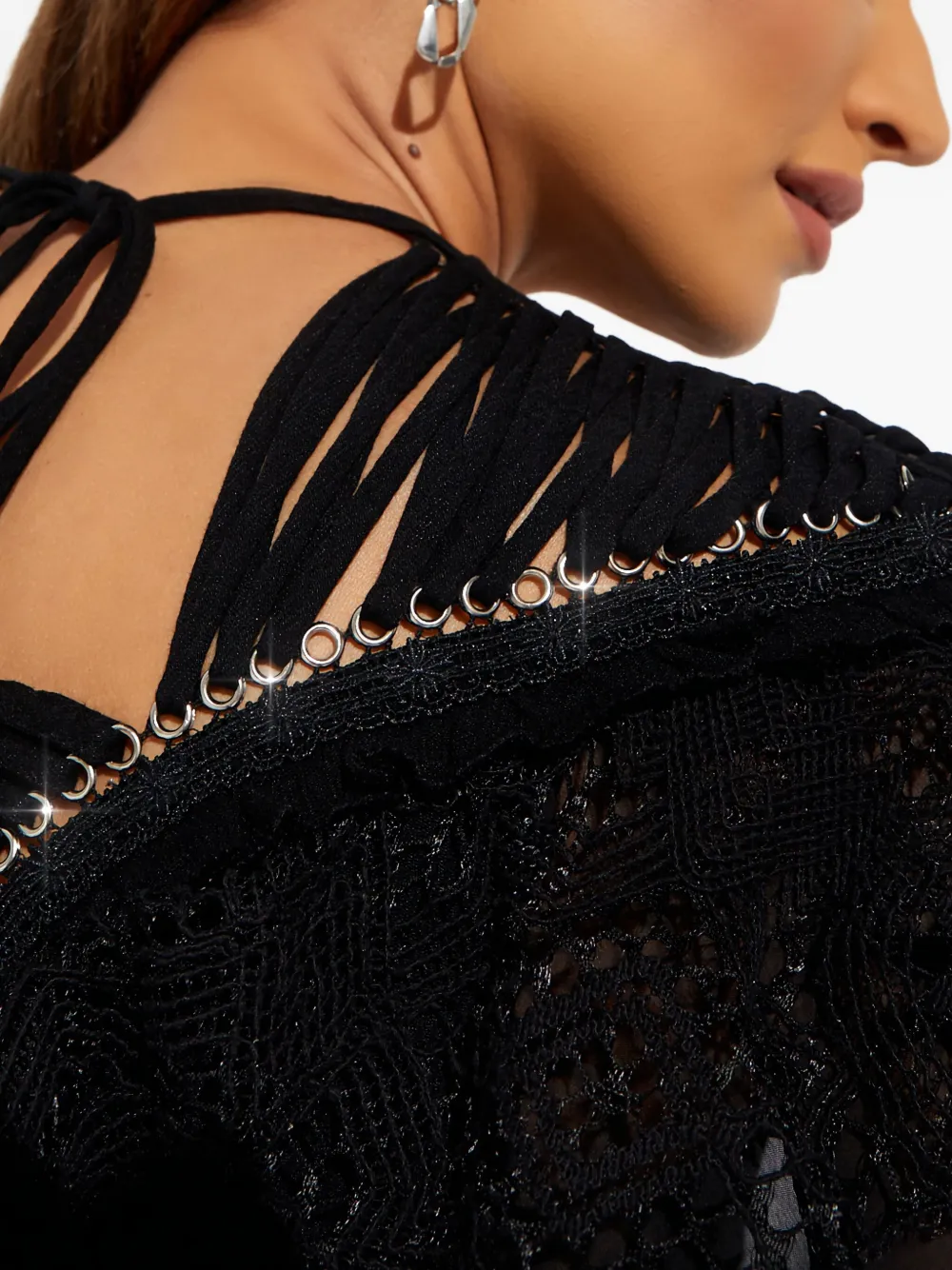Ixiah Zinna Lace Midi Dress In Black