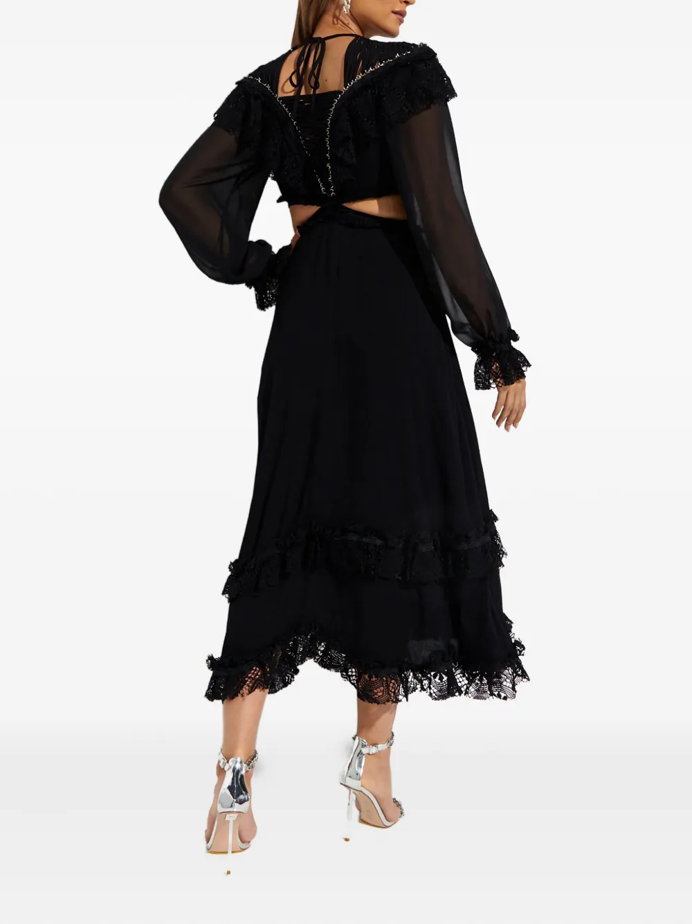 Ixiah Zinna Lace Midi Dress In Black