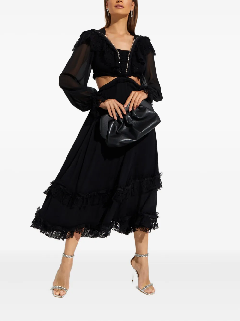 Ixiah Zinna Lace Midi Dress In Black
