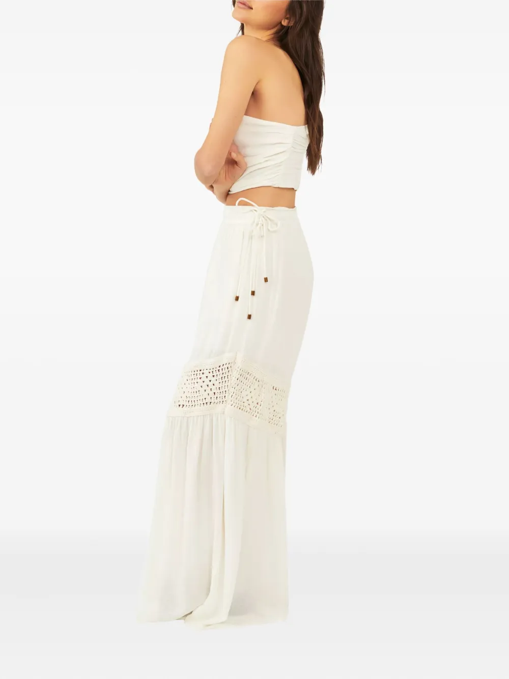 Free People Broek met trekkoordsluiting en gehaakt vlak - Beige