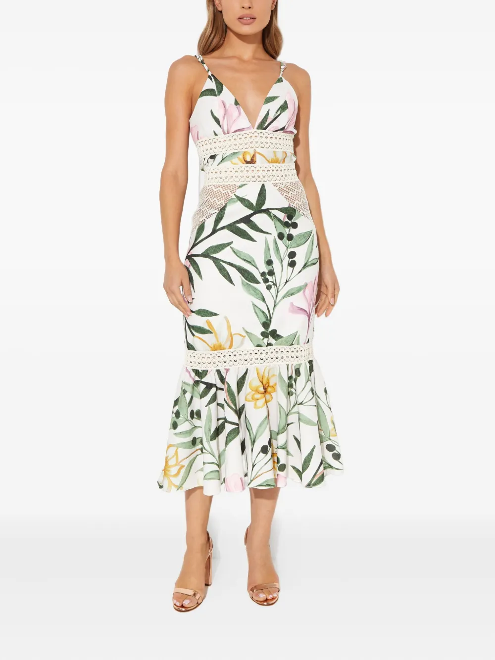 PatBO Jasmine midi-jurk met tropische print - Wit