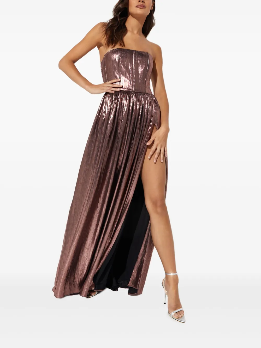 Retrofête robe longue Jaden à taille ceinturée | marron | Image 1
