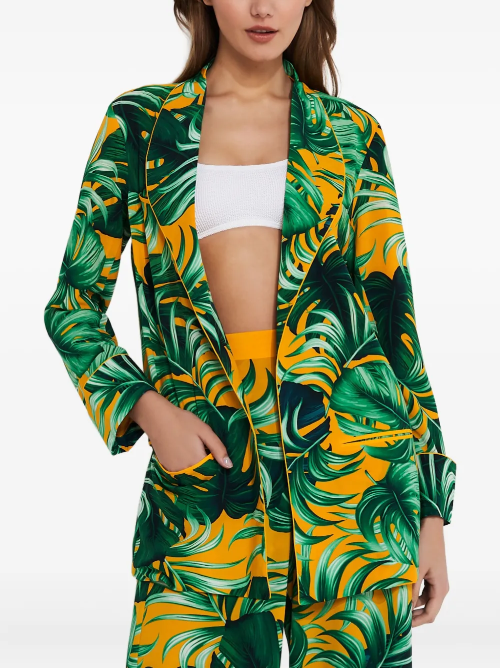 Mystique Leaf-print Blazer In Green