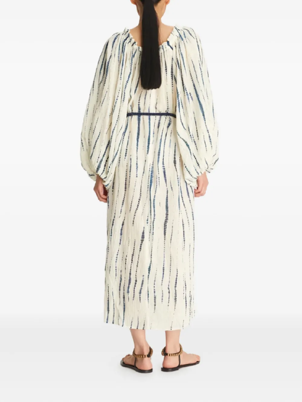 Tory Burch Midi-jurk met pofmouwen en ceintuur Beige