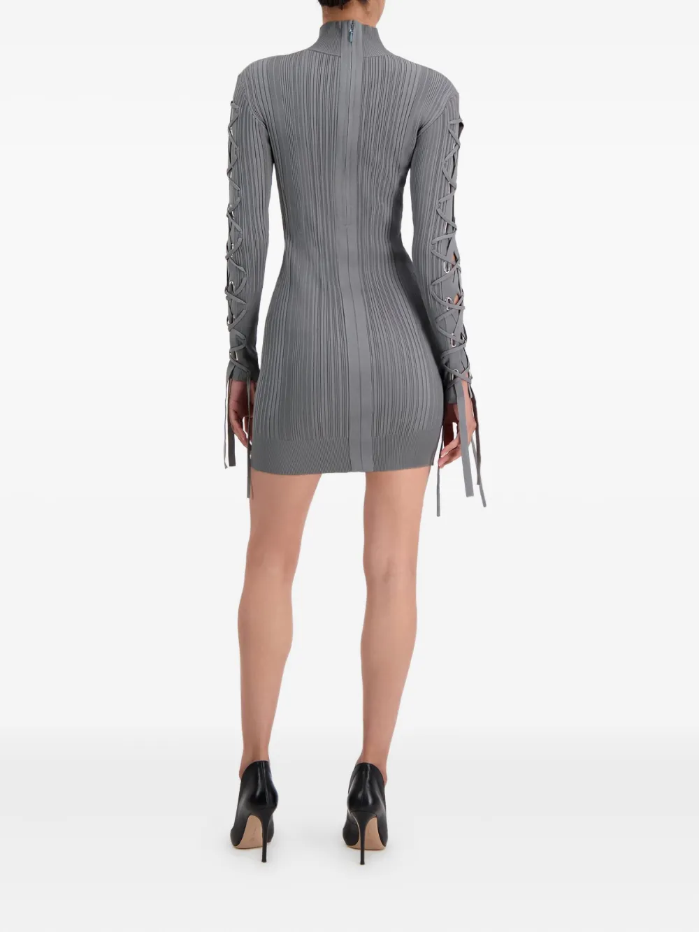 Herve Leger Ribbed Tie-detail Mini Dress In Gray