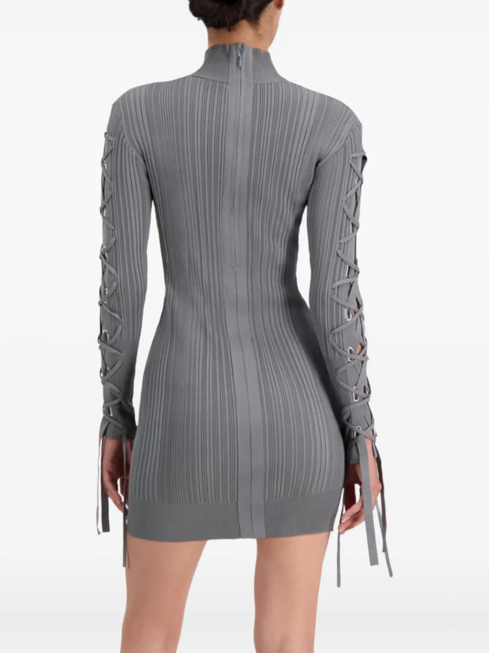 Herve Leger Ribbed Tie-detail Mini Dress In Gray
