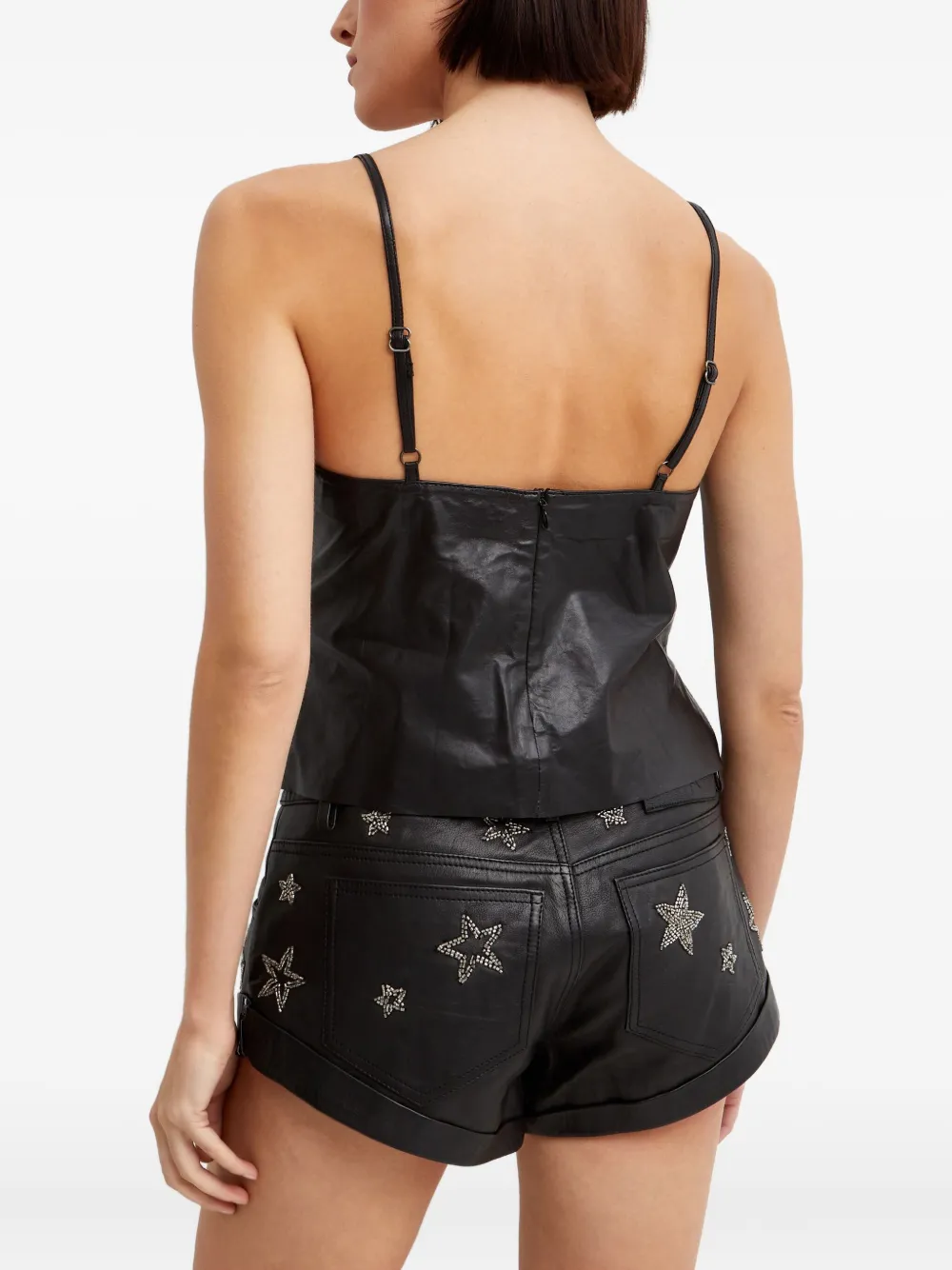 One Teaspoon V-neck Leather Tank Top In Black