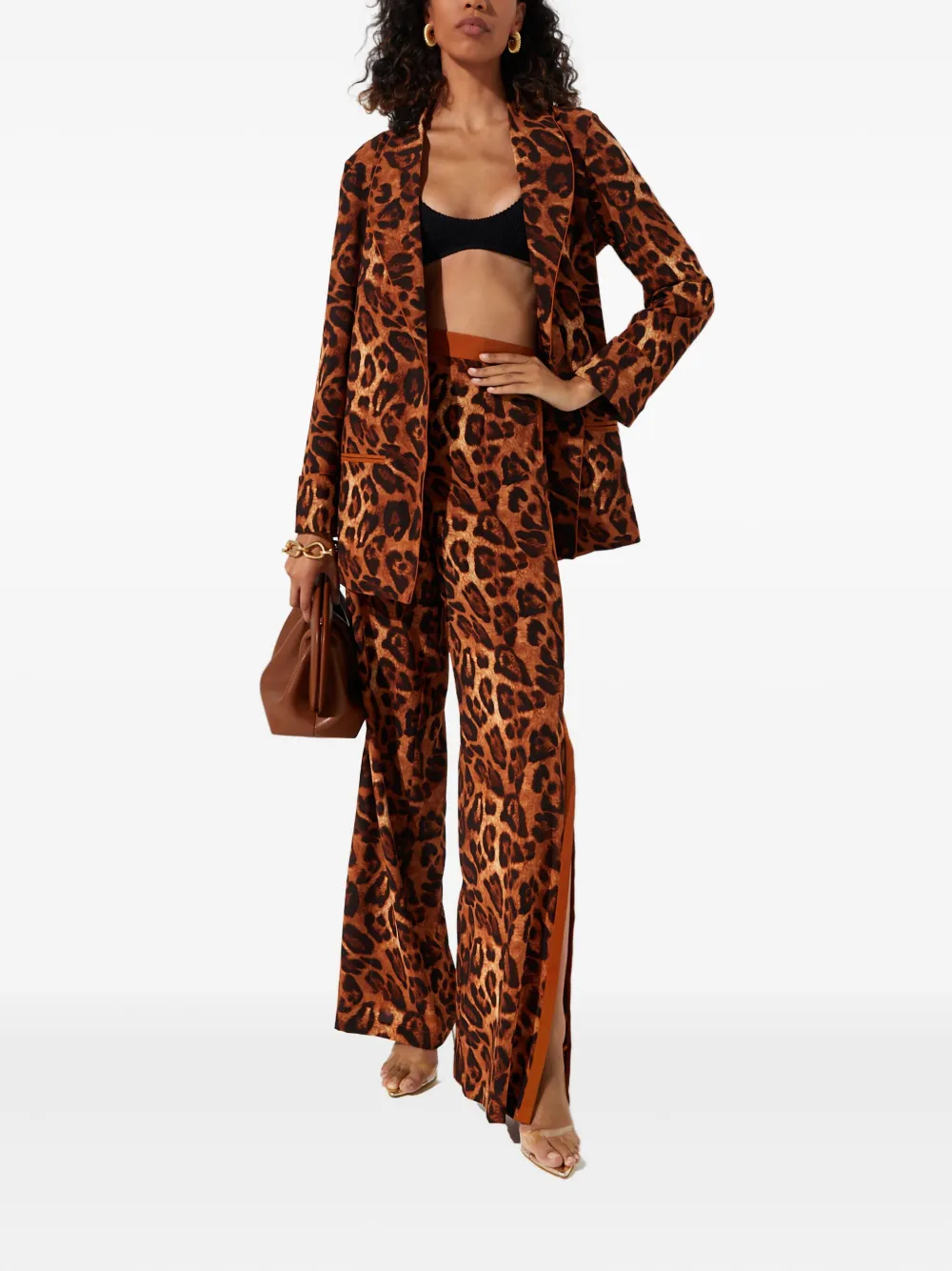 MYSTIQUE Broek met luipaardprint en split - Bruin