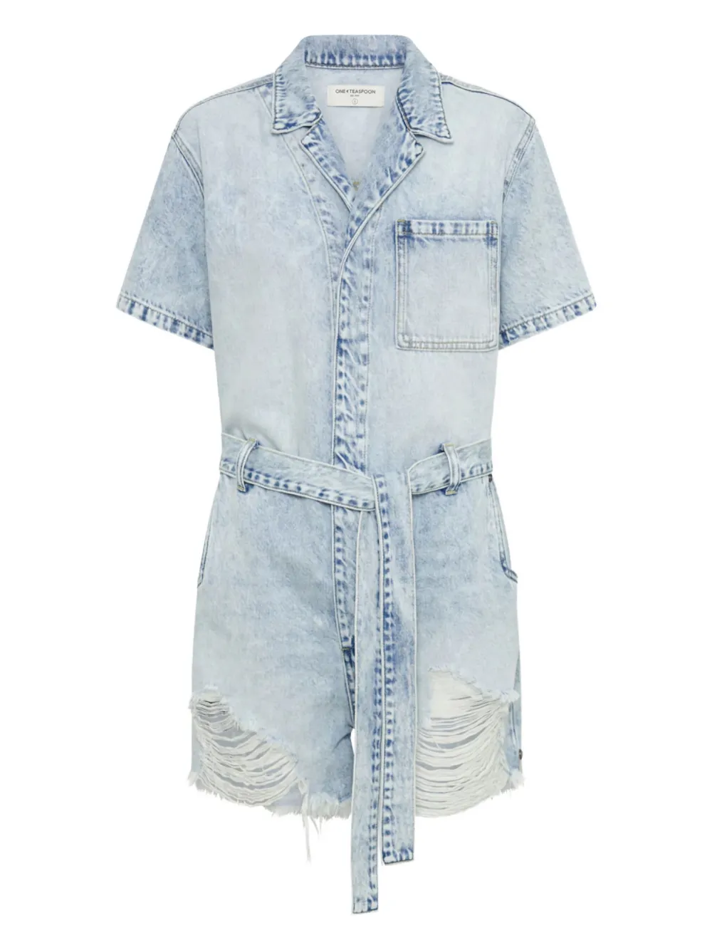 One Teaspoon Frayed Belted Playsuits In Blue