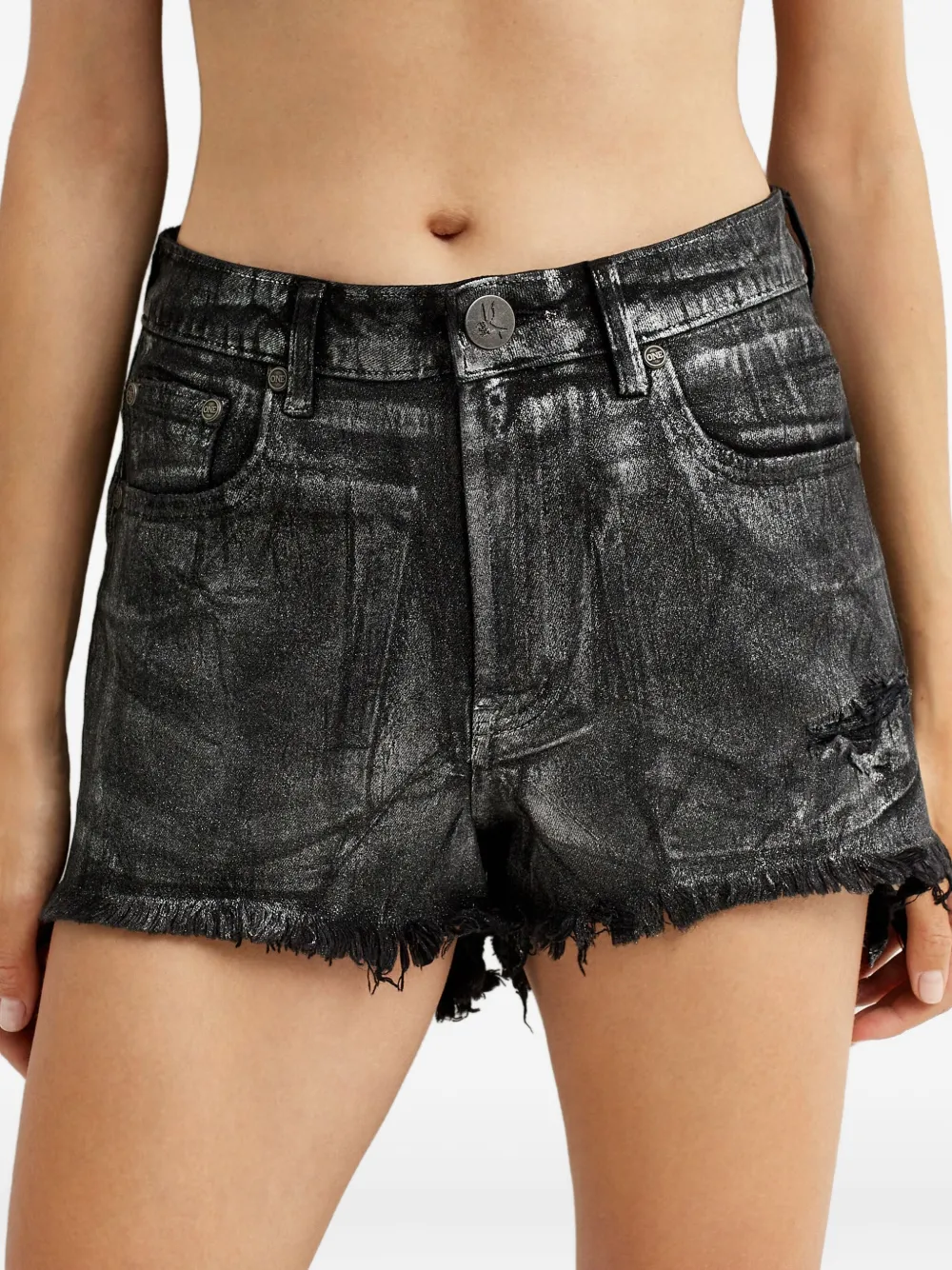  One Teaspoon Bonitas Frayed Denim Short Shorts - Black 