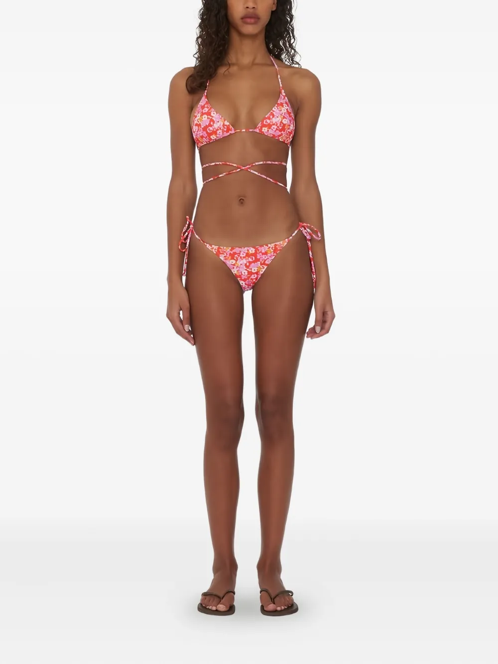 Rotate Birger Christensen X Reina Olga Flower-print Wrap Bikini In Red