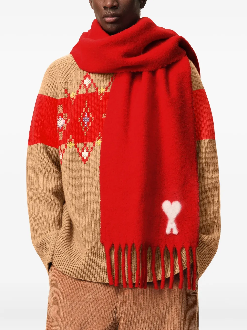Ami Alexandre Mattiussi Red Alpaca Ami De Coeur Scarf Red In Red