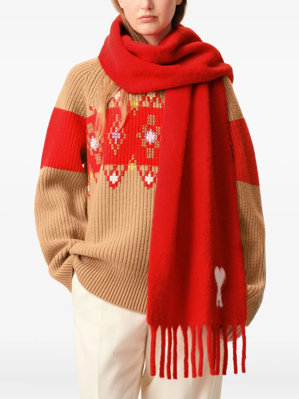 Ami Alexandre Mattiussi Red Alpaca Ami De Coeur Scarf Red In Red