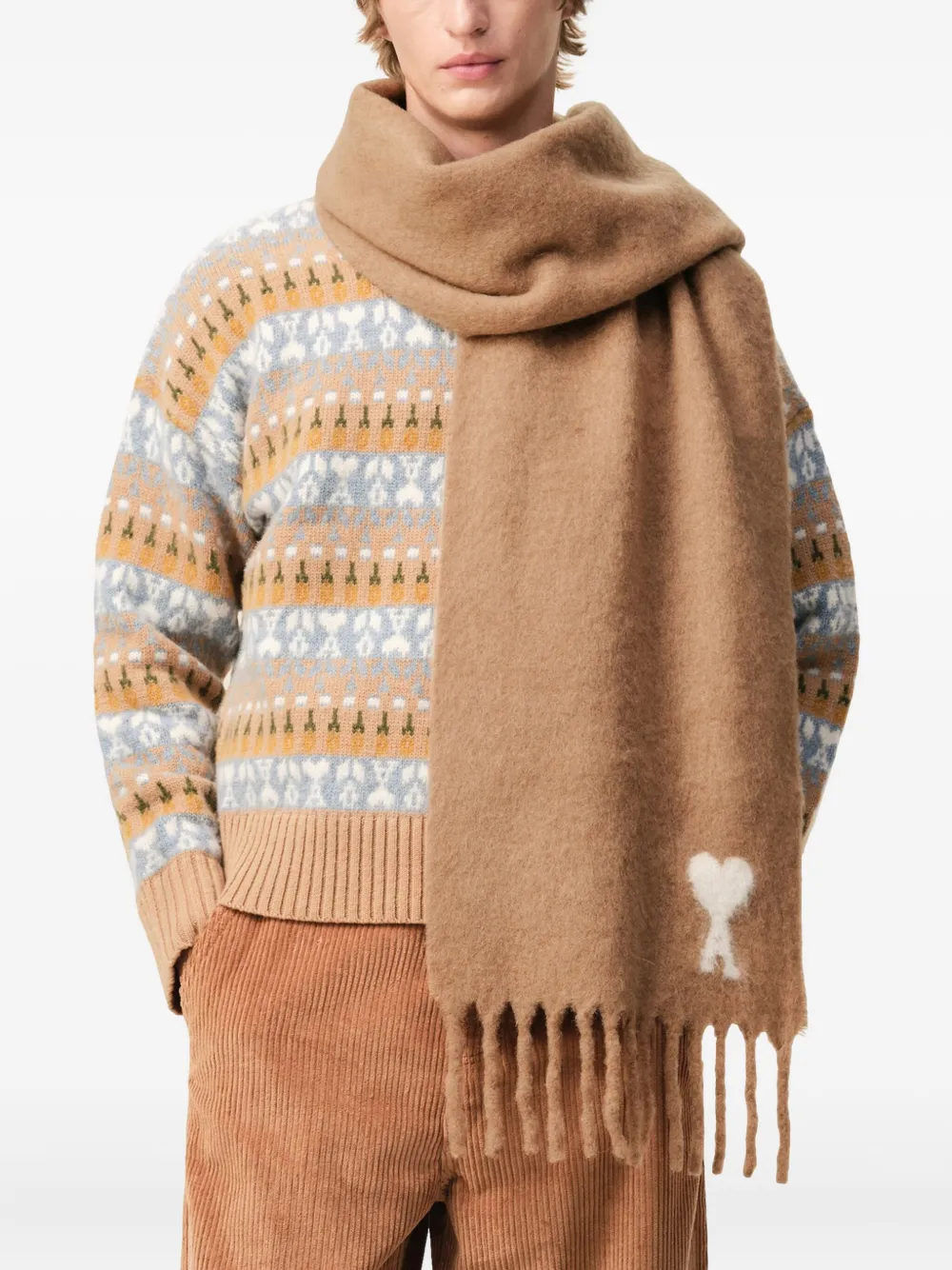 Ami Alexandre Mattiussi Brown Alpaca Ami De Coeur Scarf Brown In Brown