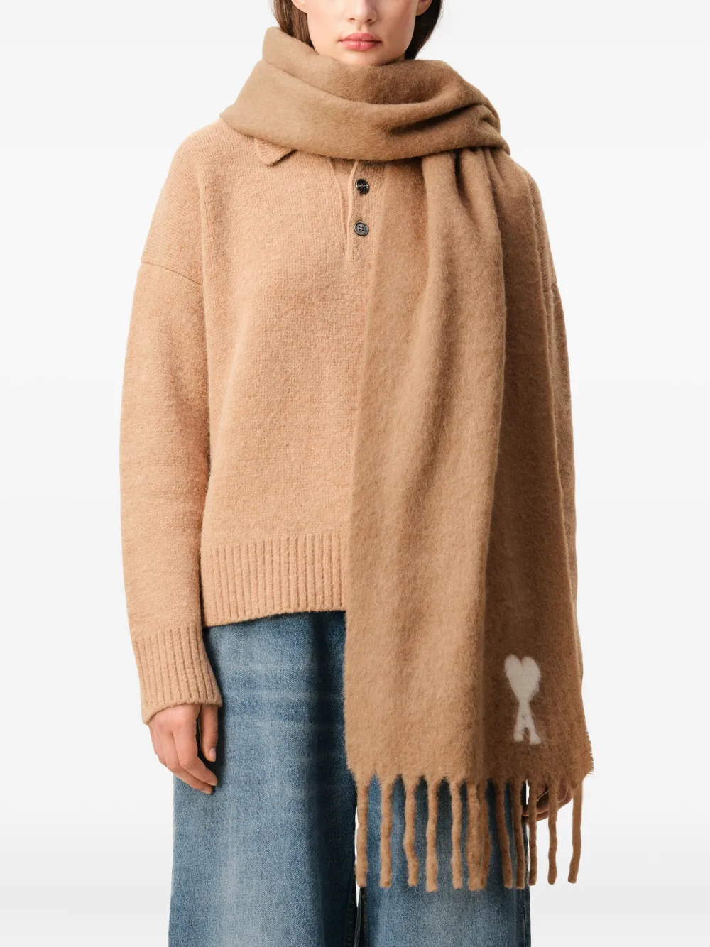 Ami Alexandre Mattiussi Brown Alpaca Ami De Coeur Scarf Brown In Brown
