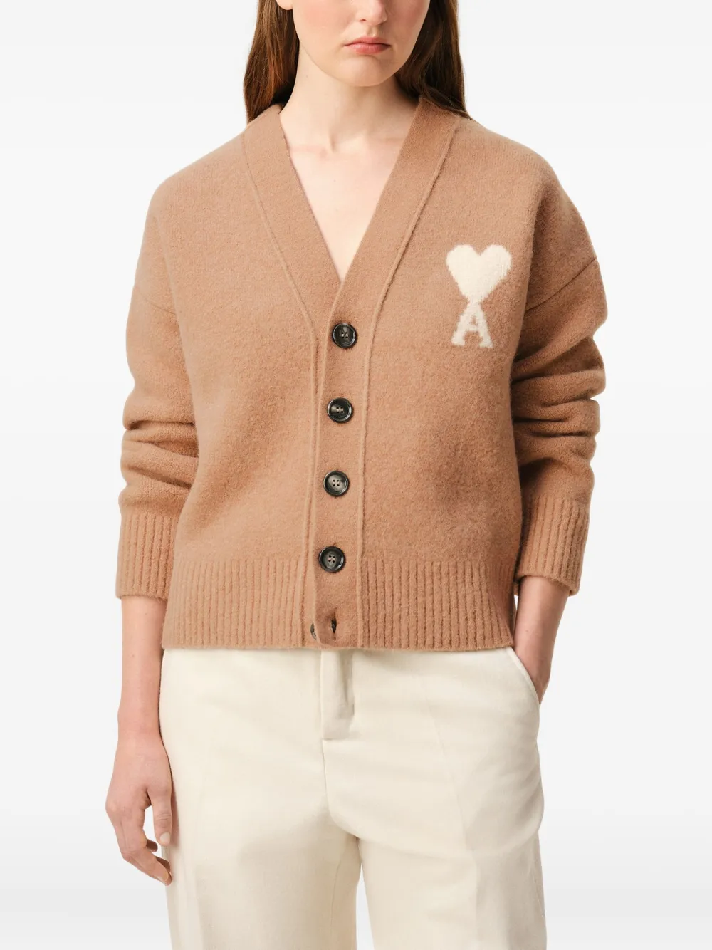 Ami Alexandre Mattiussi Brown Alpaca Ami De Coeur Cardigan Brown In Nude