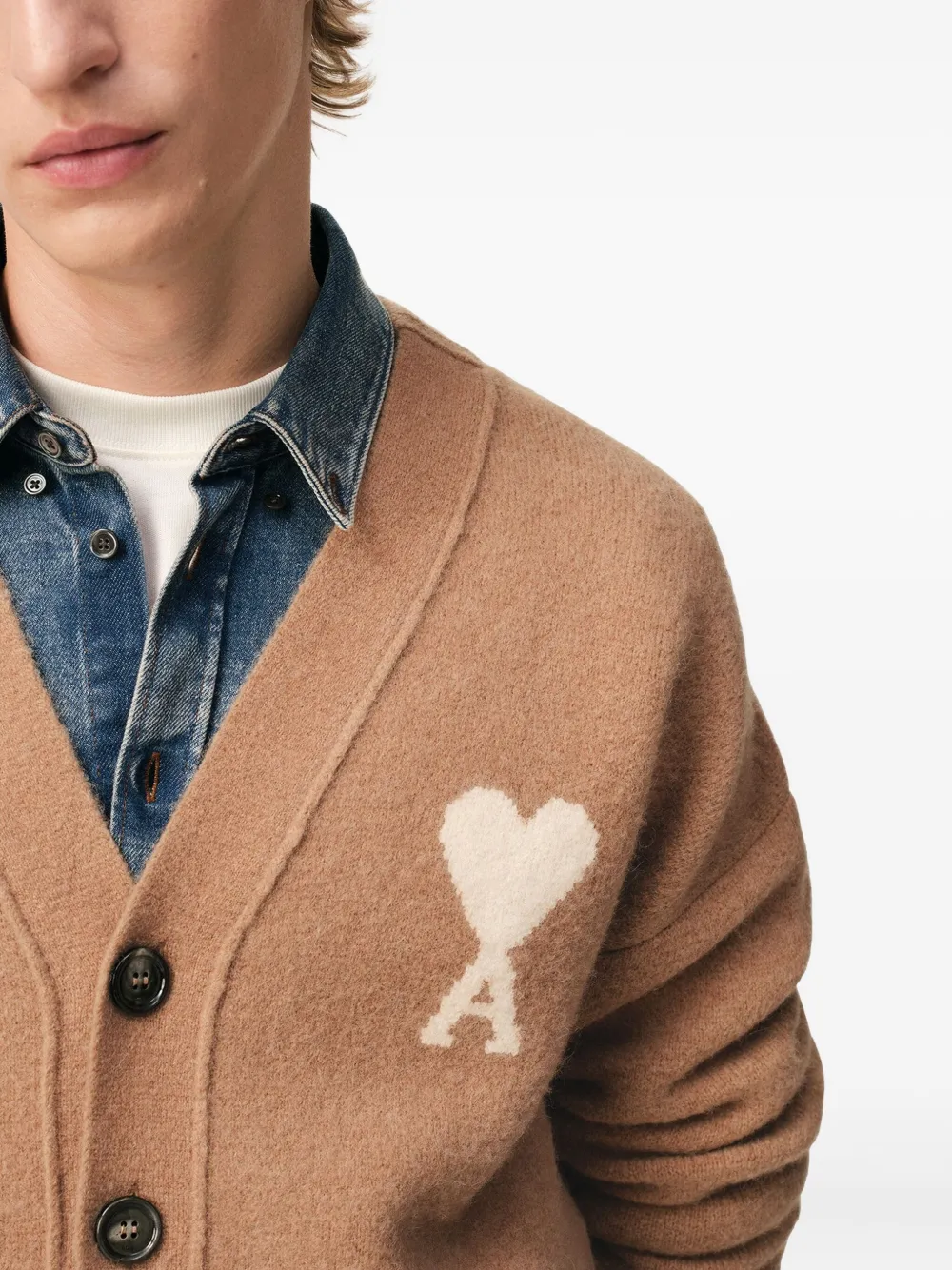 Ami Alexandre Mattiussi Brown Alpaca Ami De Coeur Cardigan Brown In Nude