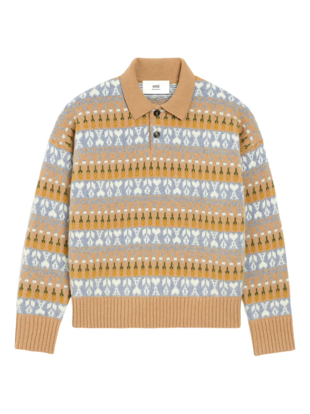 AMI Paris fair isle-knit polo sweater | Neutrals | Image 1
