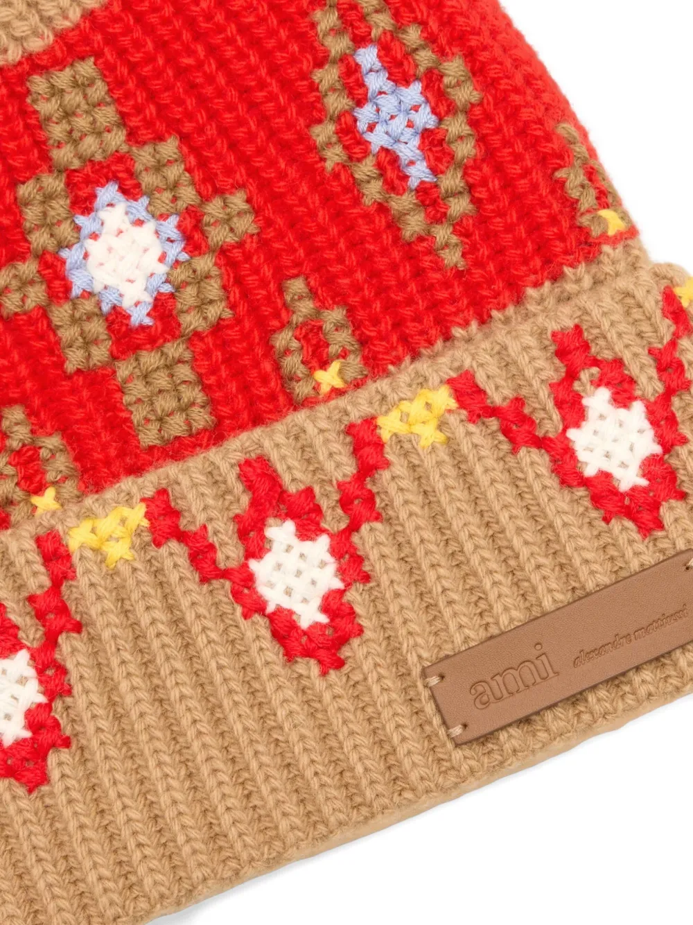 AMI Paris cross-stitch pompom wool beanie | Men | Image 2