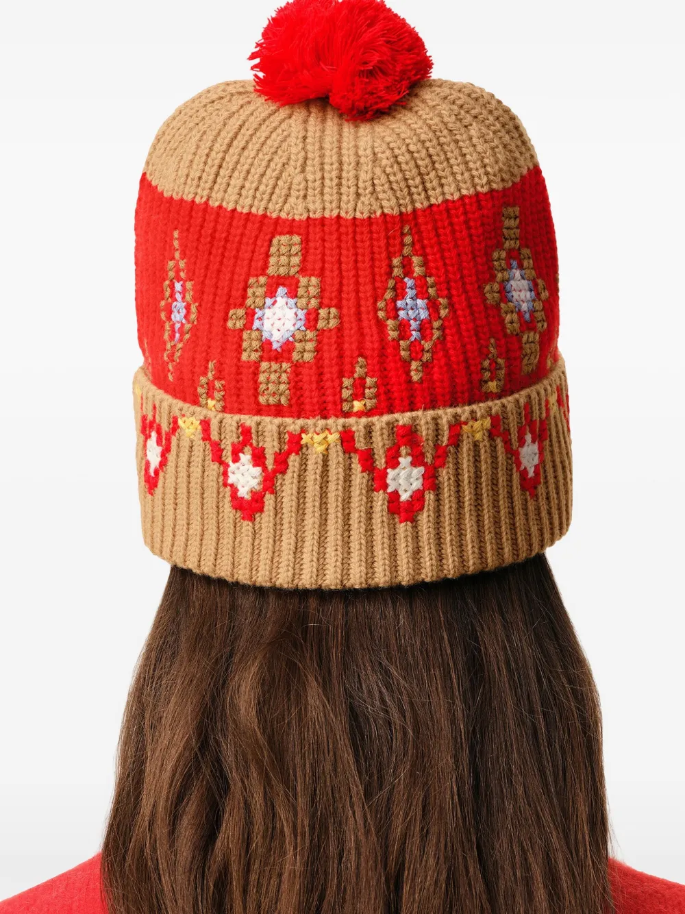 AMI Paris Wollen muts met pompon en stiksel Beige