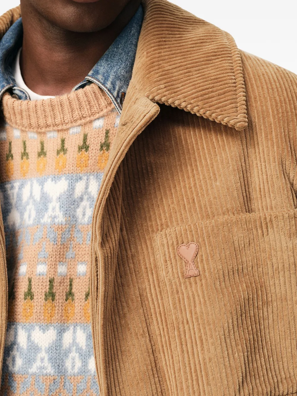 AMI Paris Ribfluwelen jack met opgestikte zak Bruin