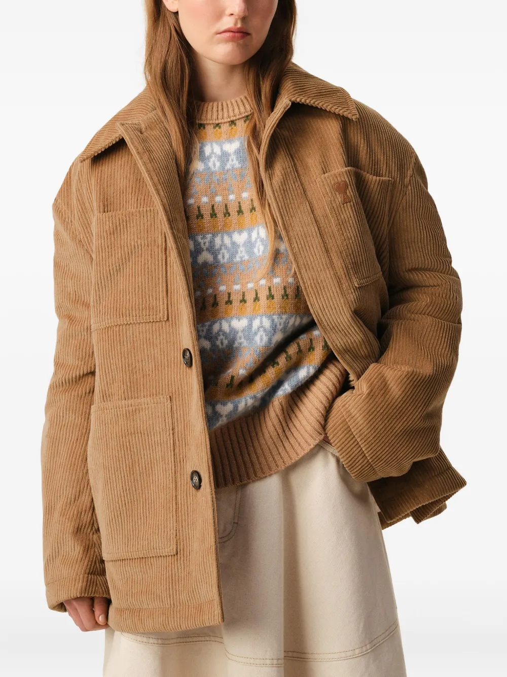 AMI Paris Ribfluwelen jack met opgestikte zak Bruin