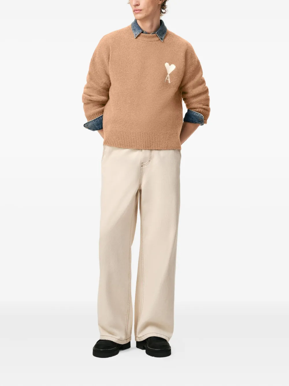 Ami Alexandre Mattiussi Brown Alpaca Ami De Coeur Crewneck Sweater Brown In Neutral