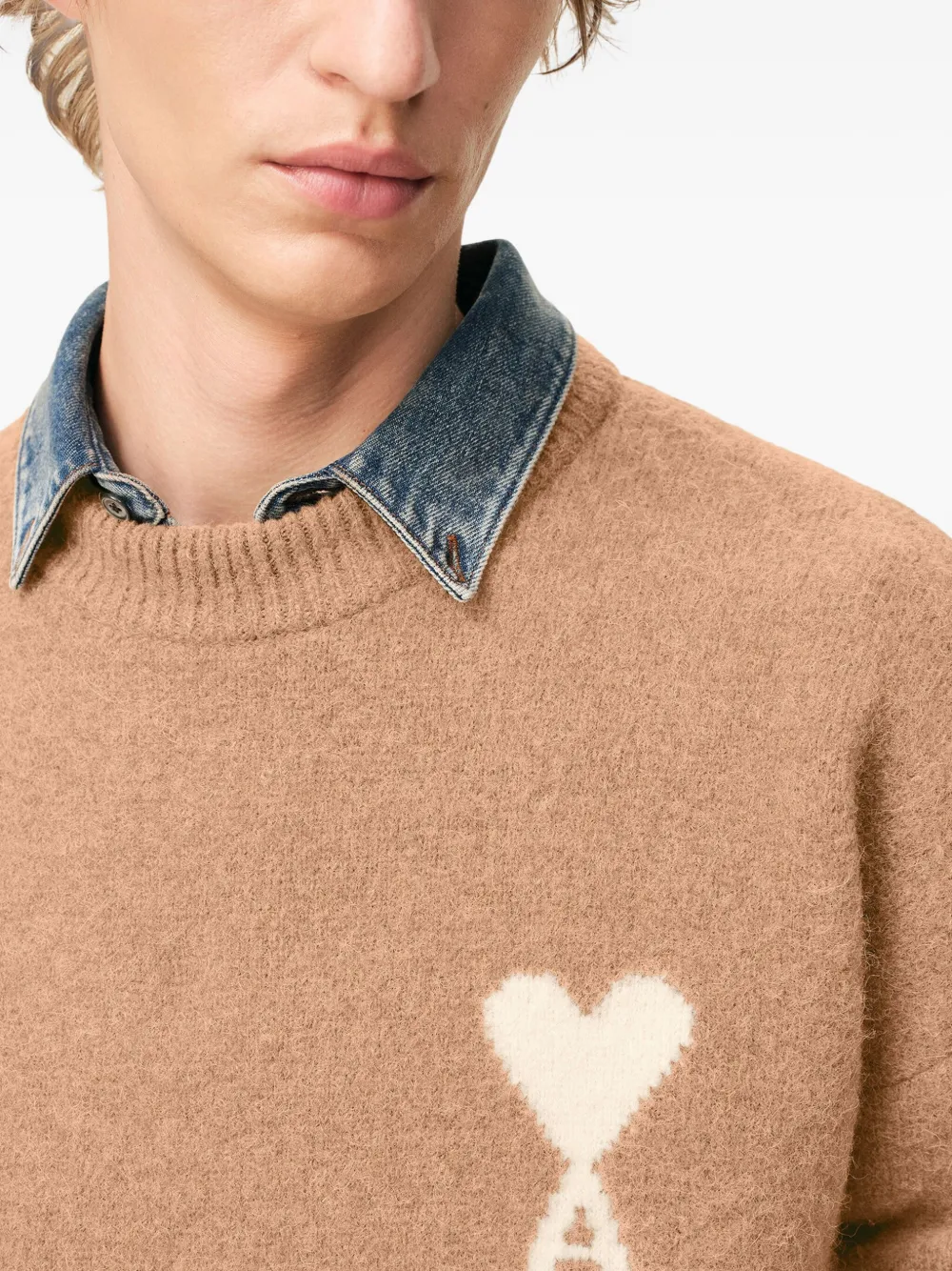 Ami Alexandre Mattiussi Brown Alpaca Ami De Coeur Crewneck Sweater Brown In Neutral