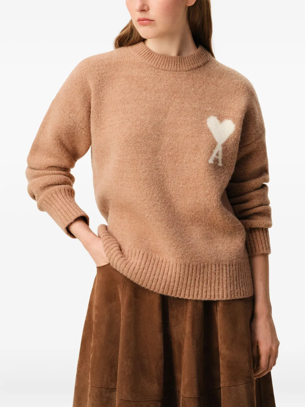 Ami Alexandre Mattiussi Brown Alpaca Ami De Coeur Crewneck Sweater Brown In Neutral