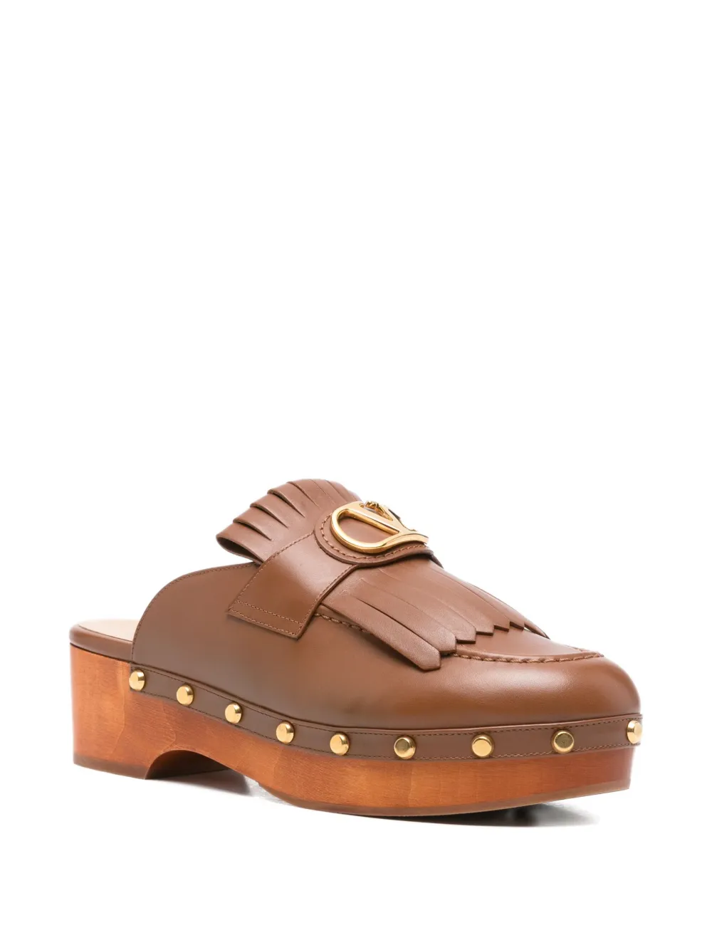 Valentino Garavani Pre-Owned 55 mm klompen met kenmerkend VLogo-plakkaat en franje - Bruin