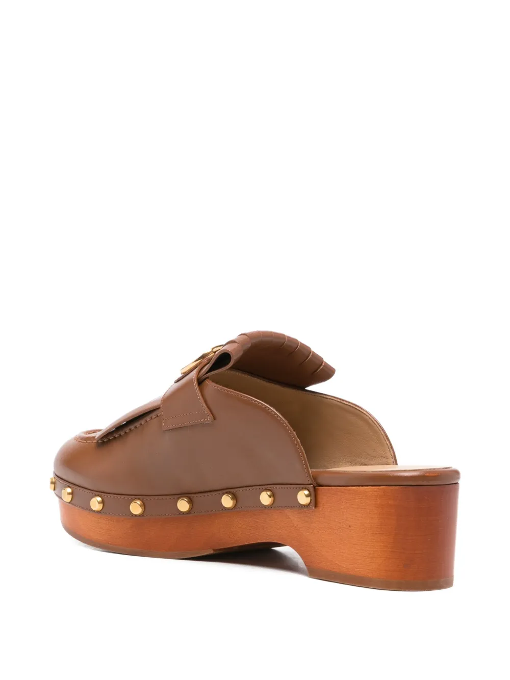 VALENTINO GARAVANI Pre-owned 55mm Fringed Vlogo-plaque Signature Clogs In Brown